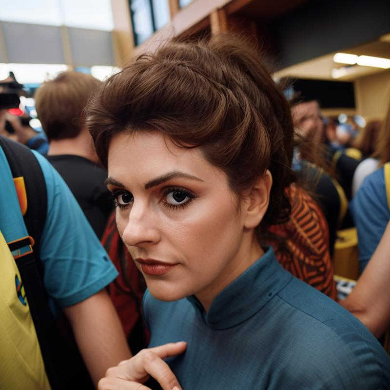 98024-3133933219-woman in blue at comic con, crowded room, photographers taking pictures, celebrity, san diego comic con.png